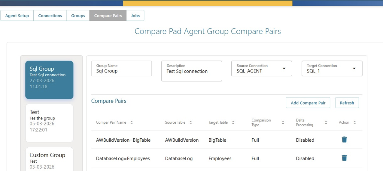 Compare Pairs — Map source and target tables